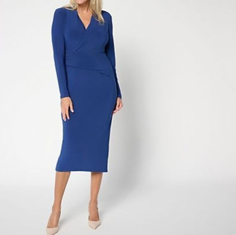 Attitudes By Renee Petite XXS Blue Como Jersey Surplice Midi Dress A708815 NWT